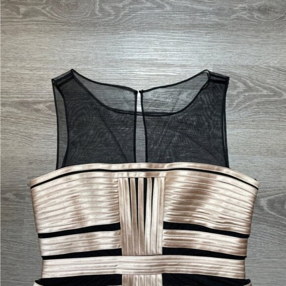 BCBG Max Azria Gold Striped Dress Sheer Shoulders Party - Picture 8 of 8